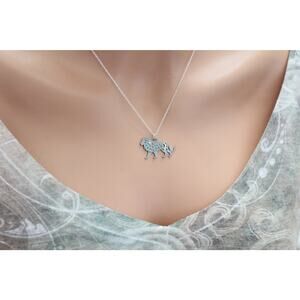 Sterling Silver Leo Lion Charm with Bronze Star and Moon Necklace